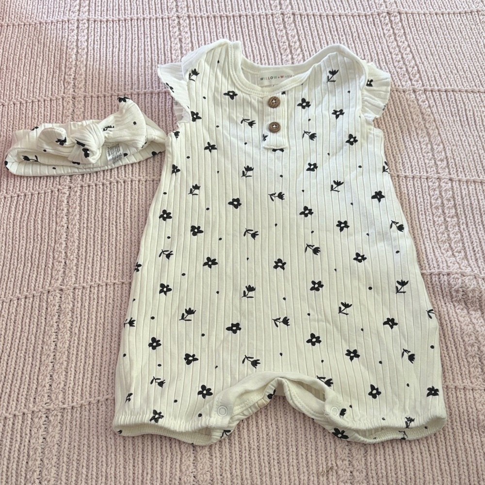 Willow Cream Bodysuit with Black Floral Pattern